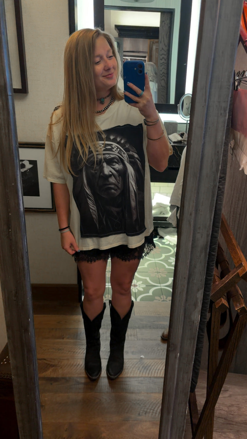 Indian Warrior Chief Patchwork Oversized Tee