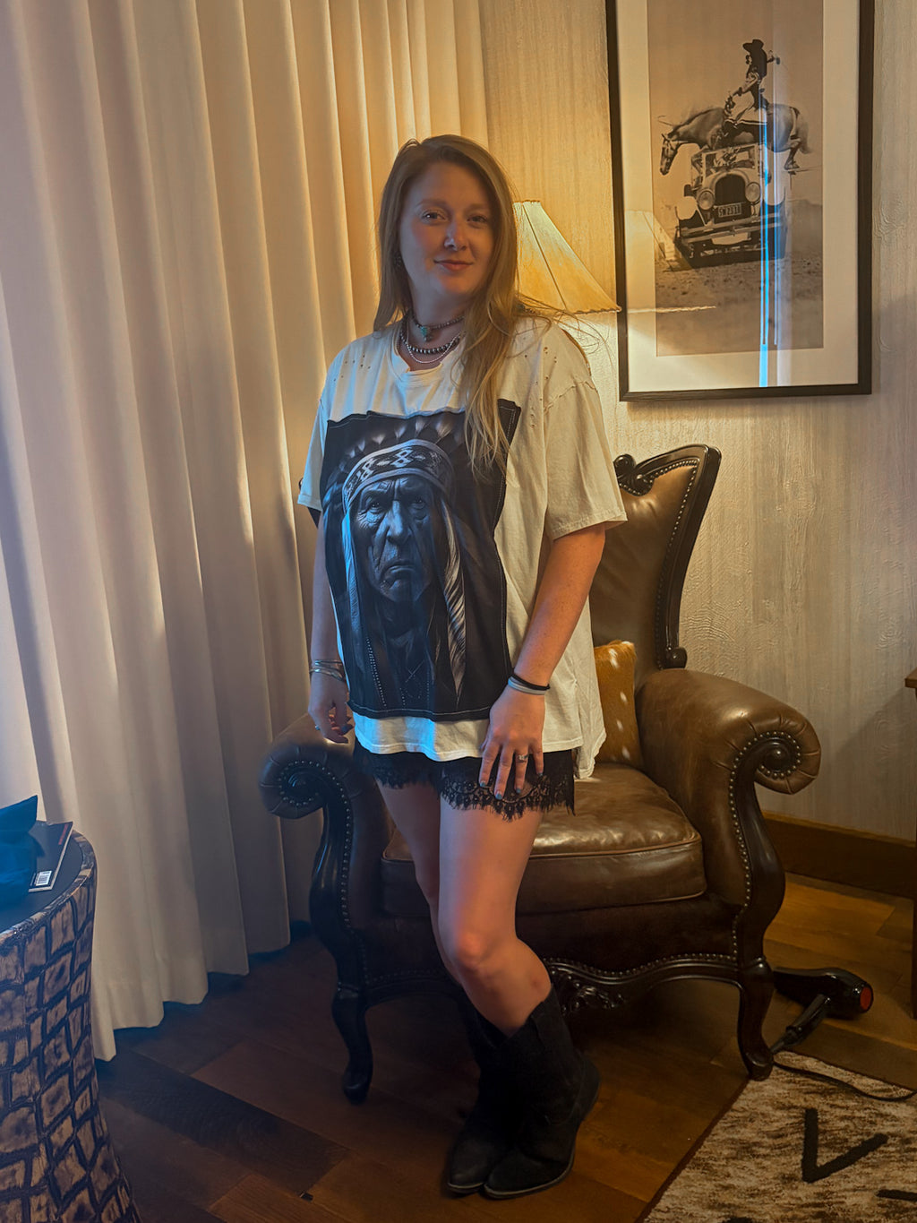 Indian Warrior Chief Patchwork Oversized Tee