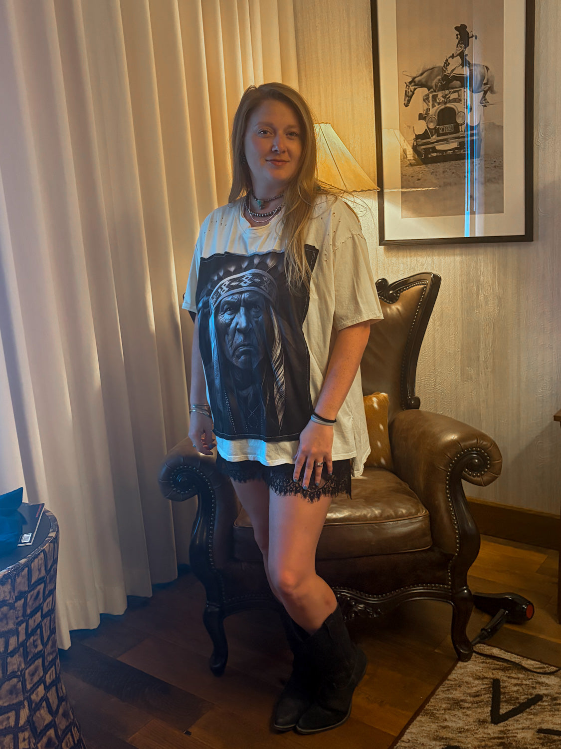 Indian Warrior Chief Patchwork Oversized Tee