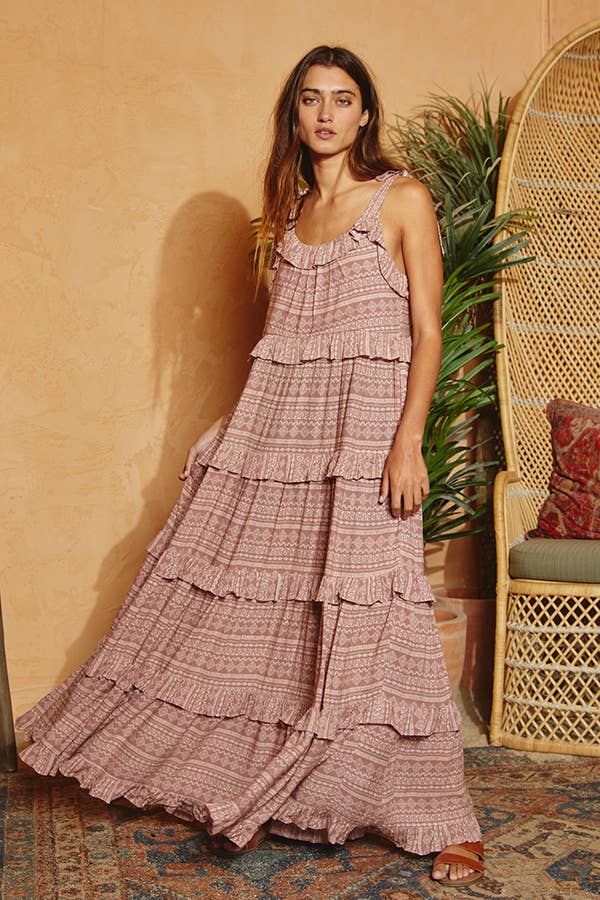 Aztec Print Tiered Maxi Dress