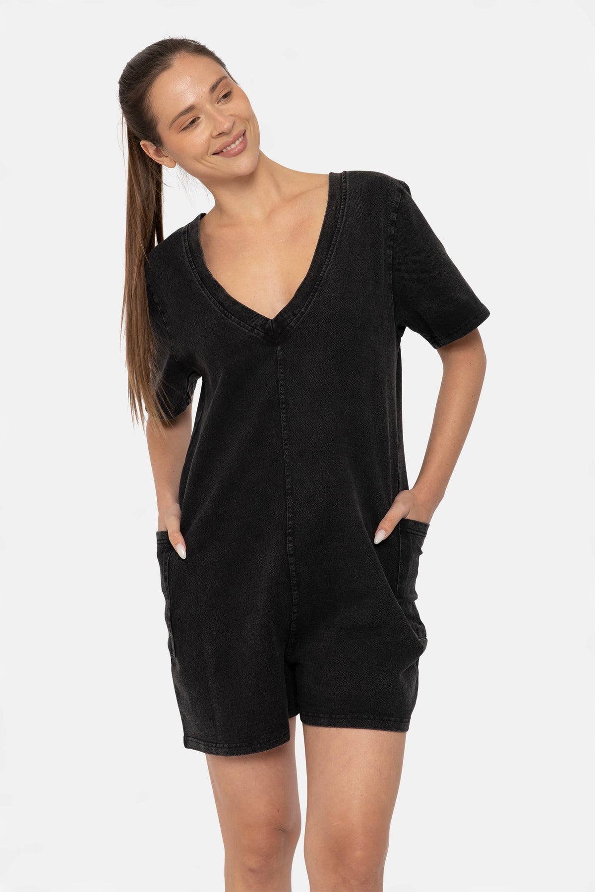 Mineral Wash V-Neck Romper
