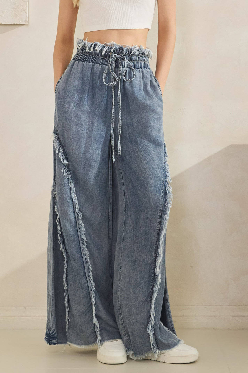 FRINGE WIDE-LEG TENCEL PANTS