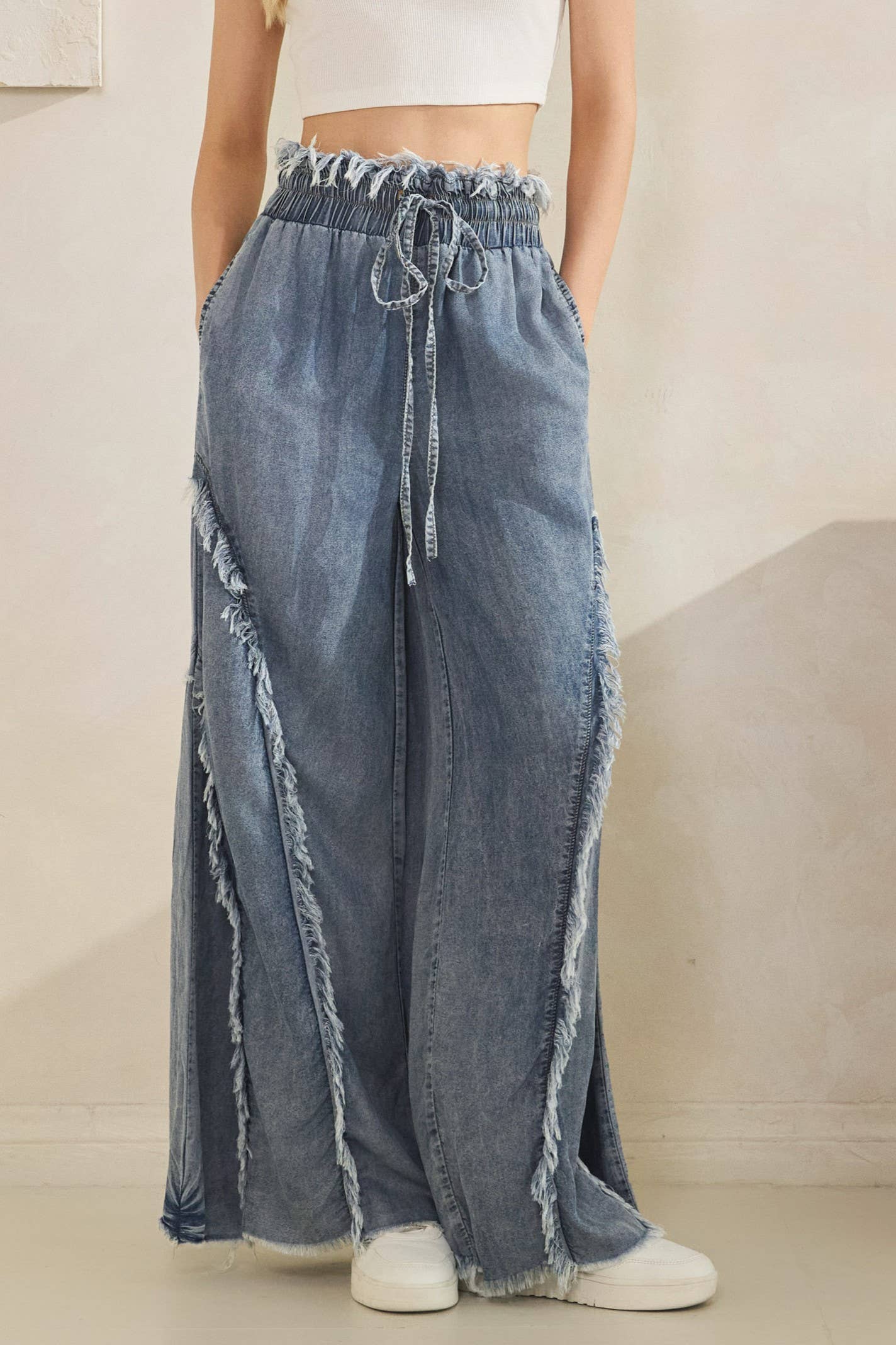 FRINGE WIDE-LEG TENCEL PANTS
