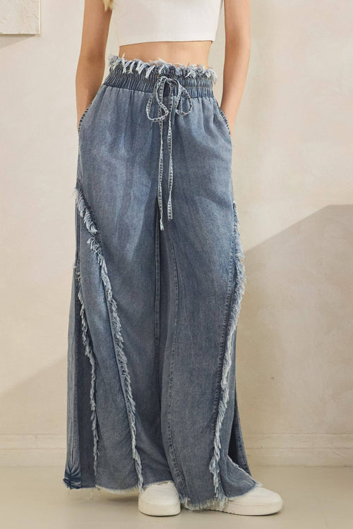 FRINGE WIDE-LEG TENCEL PANTS