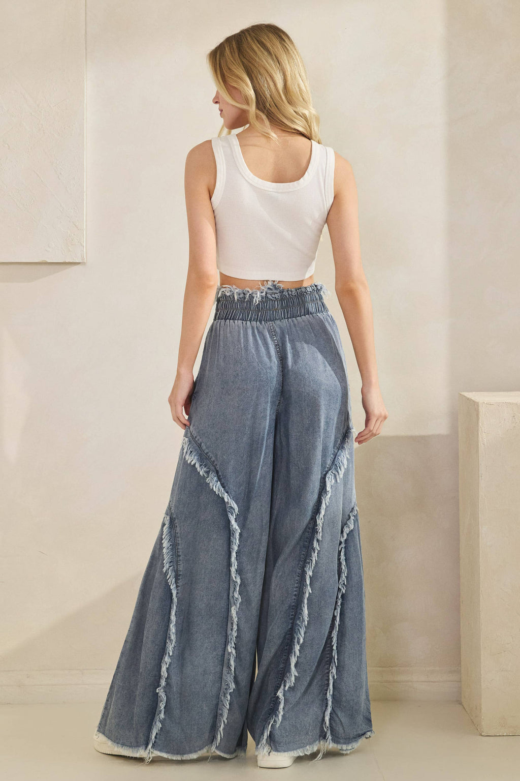 FRINGE WIDE-LEG TENCEL PANTS