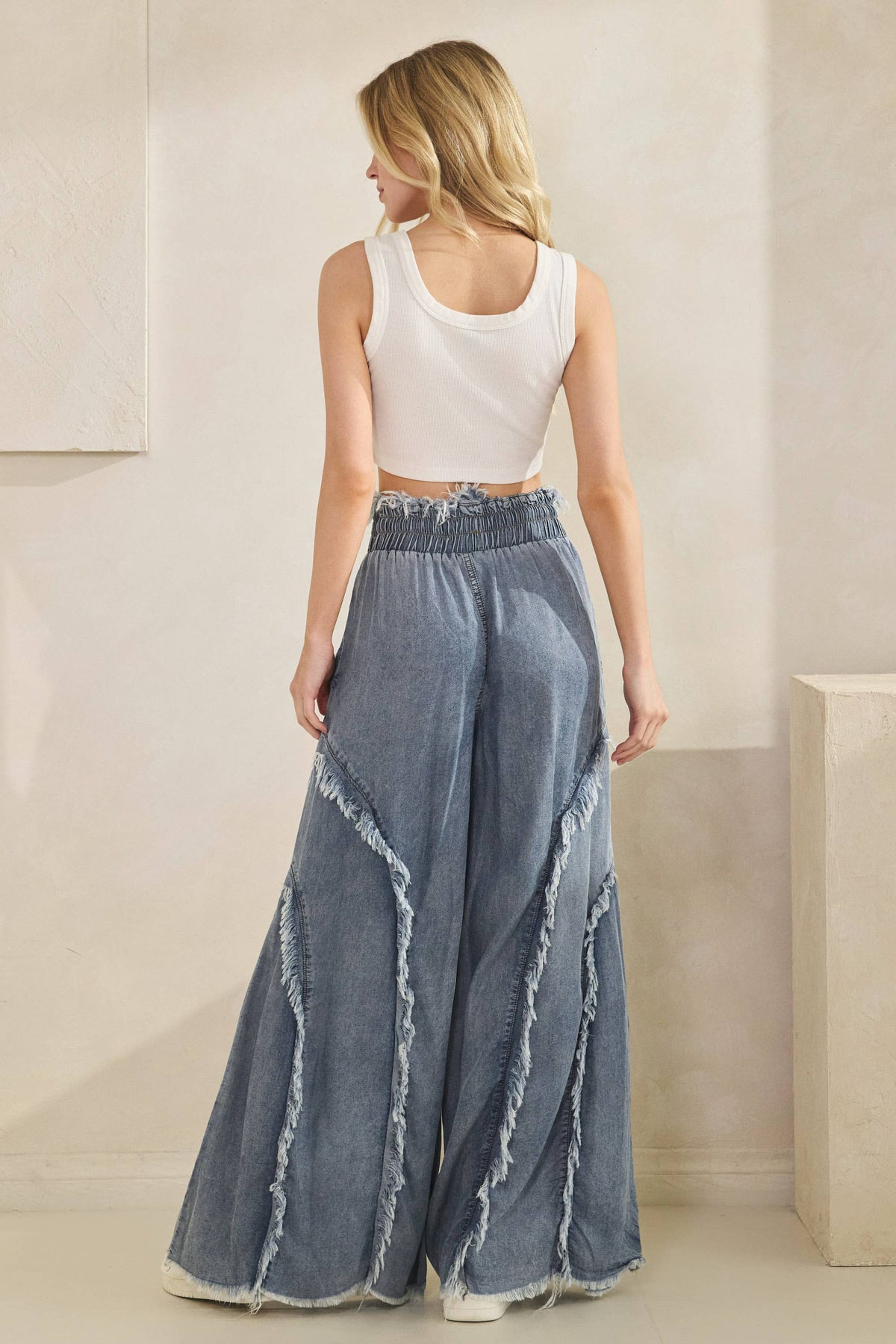 FRINGE WIDE-LEG TENCEL PANTS